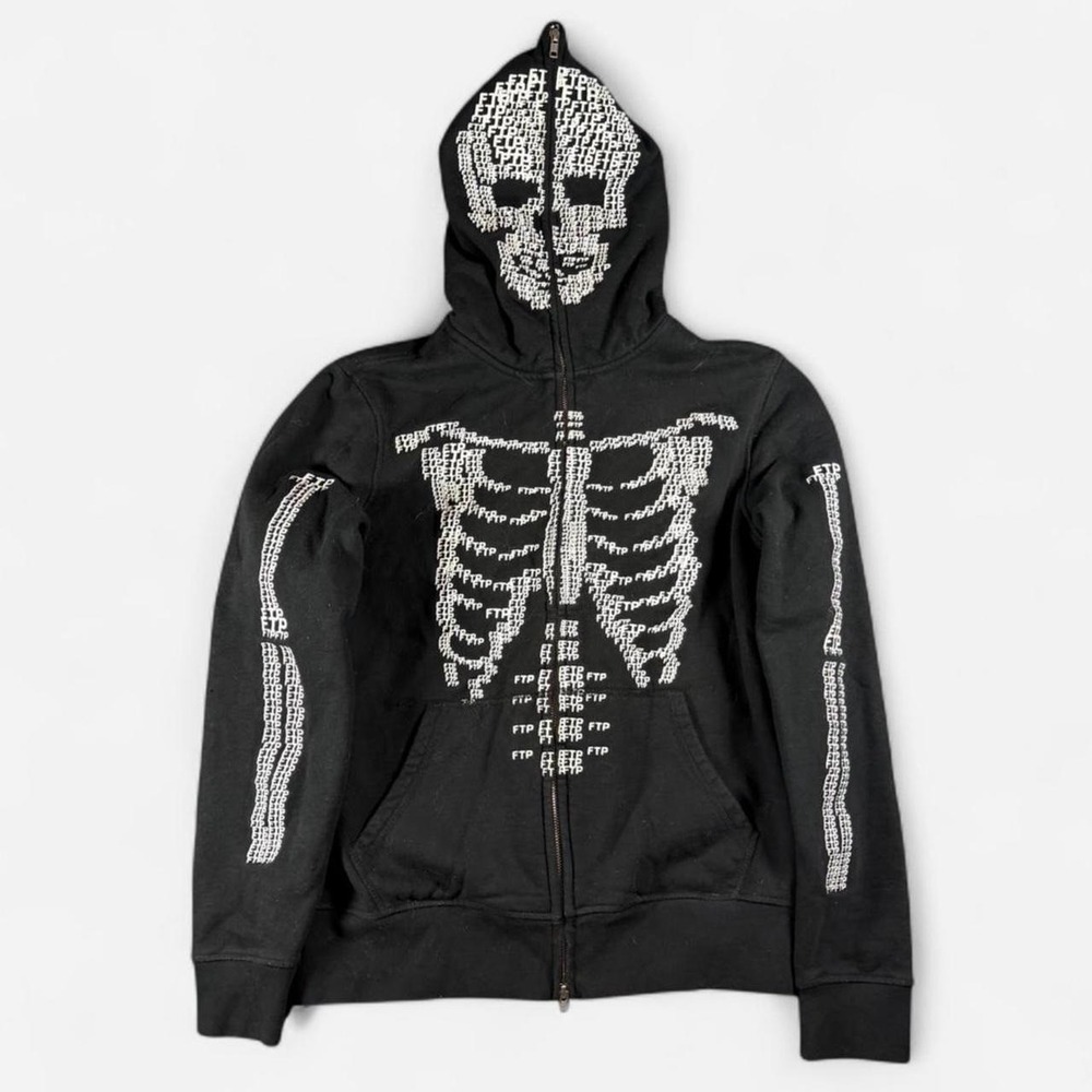 Rare FTP 2021 Black Skeleton AOP Hoodie Glow Full Zip Size Medium AUTHENTIC